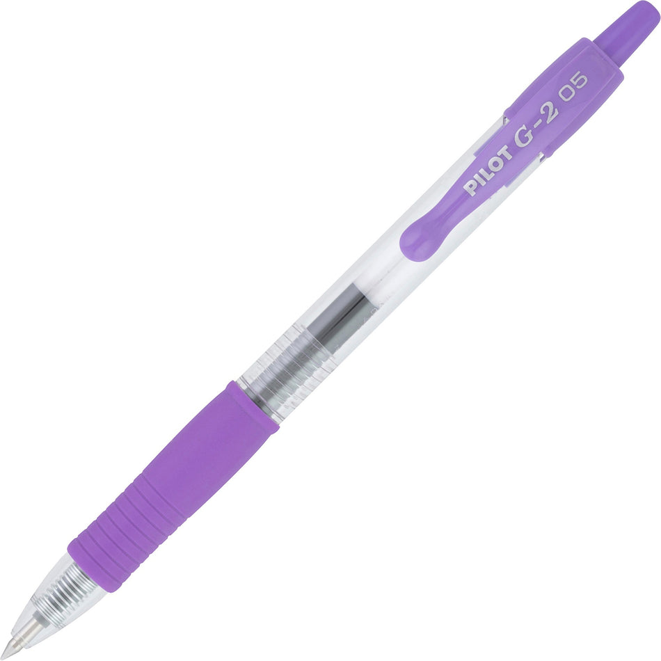 Pilot G2 Gel Ink Rolling Ball Pen - 0.5 mm Extra Fine Pen Point - Refillable - Retractable - Purple Ink - Gel-based - Clear Barrel - 1 Dozen