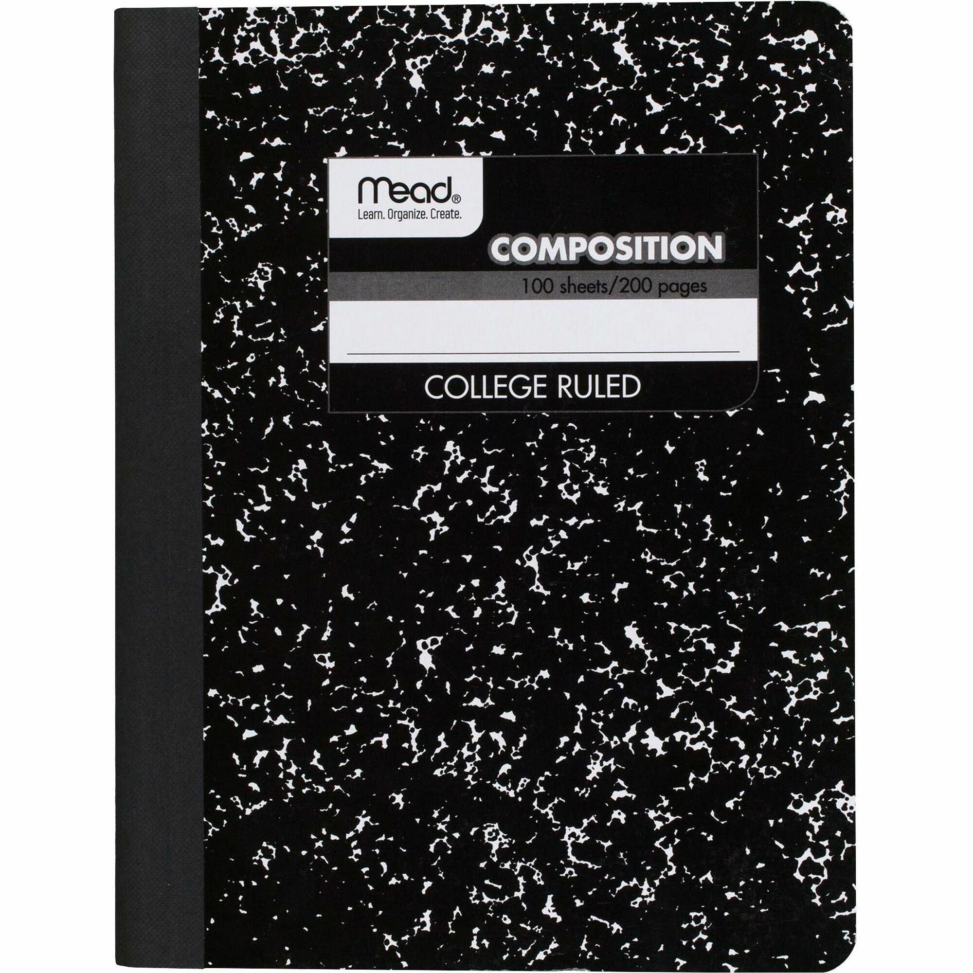 Mead Composition Book - Sewn - 7 1/2" x 9 3/4" Sheet Size - White Paper - Black Marble Cover - 1 Each