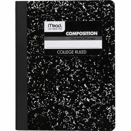 Mead Composition Book - Sewn - 7 1/2" x 9 3/4" Sheet Size - White Paper - Black Marble Cover - 1 Each