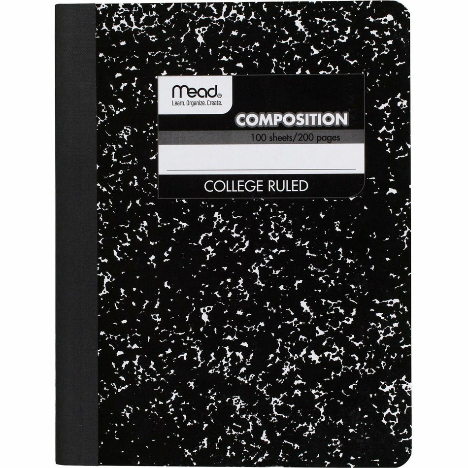 Mead Composition Book - Sewn - 7 1/2" x 9 3/4" Sheet Size - White Paper - Black Marble Cover - 1 Each