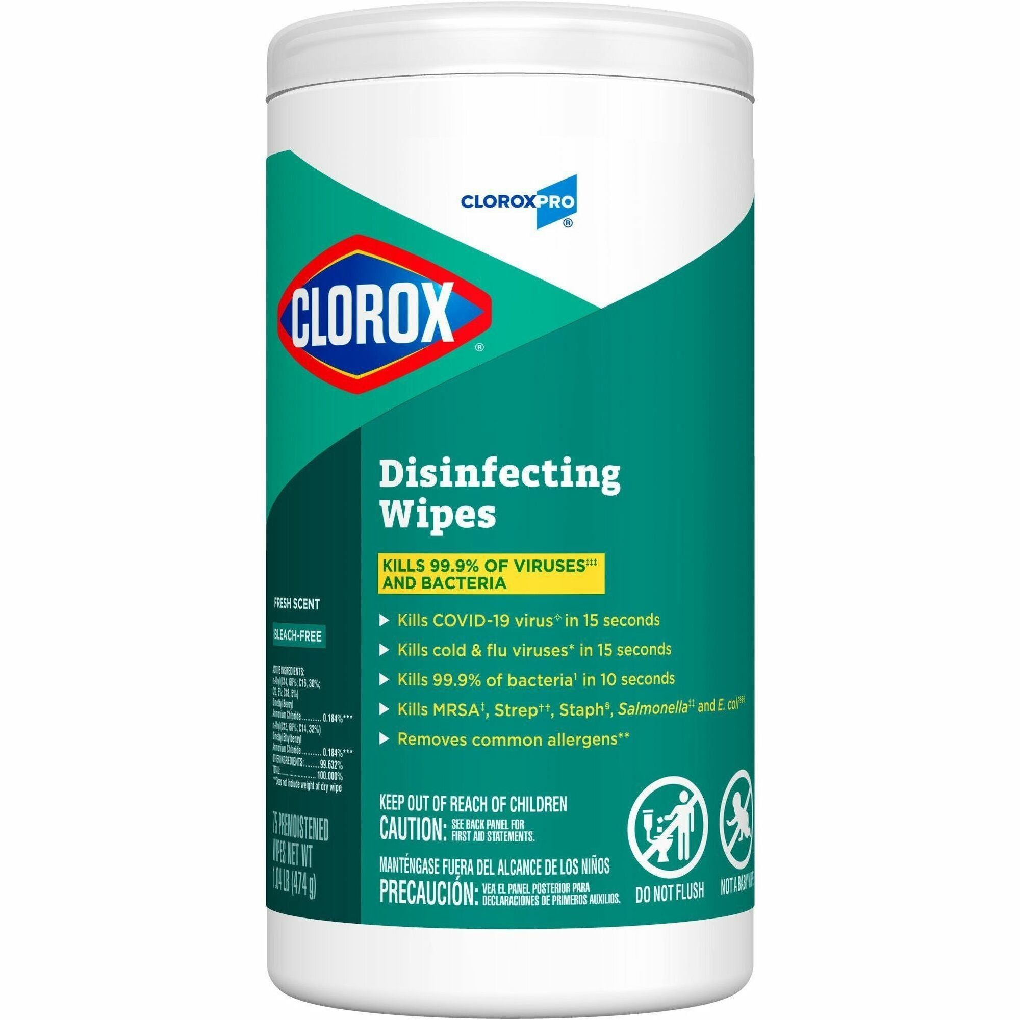 CloroxPro&trade; Disinfecting Wipes - Fresh Scent - Soft Cloth - 75/Tub - 1 Each