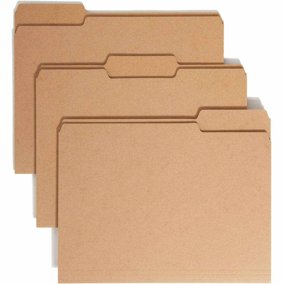 Smead 1/3 Tab Cut Letter Recycled Top Tab File Folder - 8 1/2" x 11" - 3/4" Expansion - Assorted Tab Position - 1 Plys - Kraft - 10% Recycled - 50 / Box