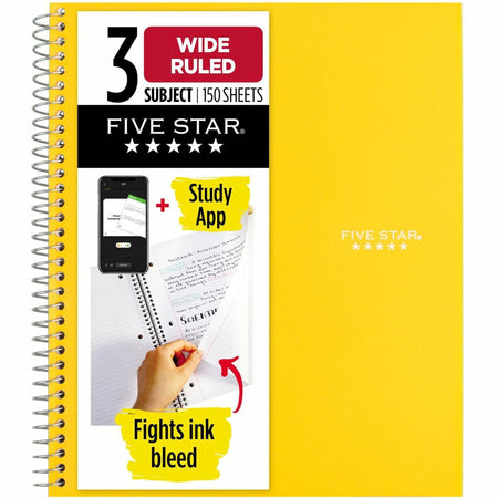 Five Star Three-subject Notebook - 150 Sheets - Wire Bound - 8" x 10 1/2" Sheet Size - Assorted Plastic Cover - Pocket Divider, Subject, Perforated - 1 Each