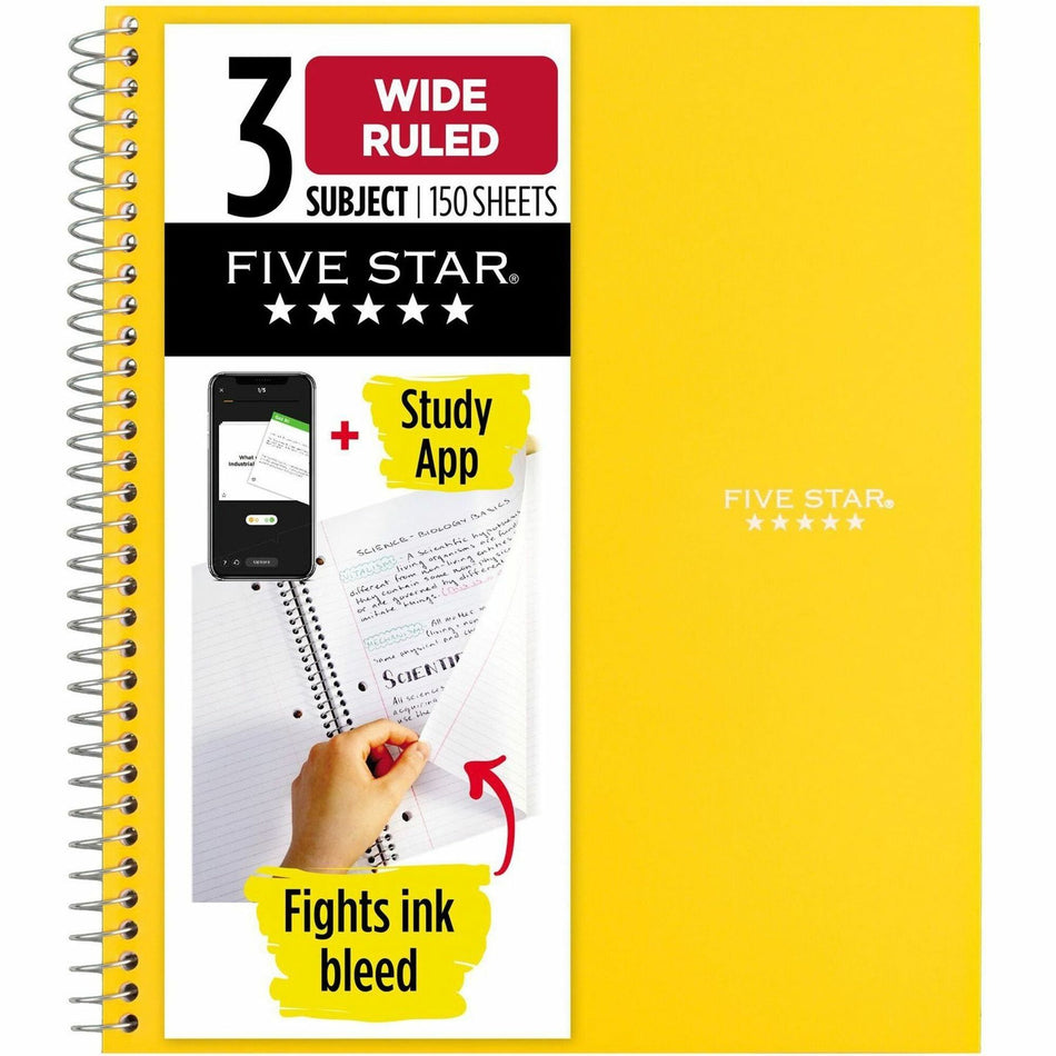 Five Star Three-subject Notebook - 150 Sheets - Wire Bound - 8" x 10 1/2" Sheet Size - Assorted Plastic Cover - Pocket Divider, Subject, Perforated - 1 Each