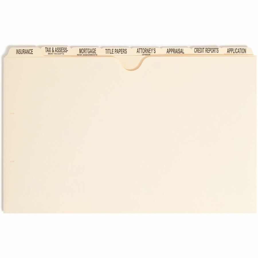 Smead Recycled File Jacket - 14 3/8" x 9" - 11 pt. - Manila - Tab Divider, Divider, Punched, Preprinted - 10% Recycled - 8/Set - 12 / Box