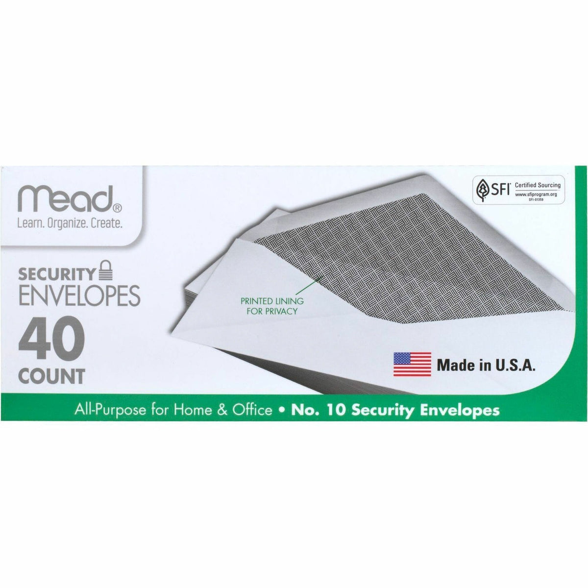 Mead No. 10 Security Envelopes - Business - #10 - 9 1/2" Width x 4 1/8" Length - 20 lb - Gummed - White - Wove - 40 / Box