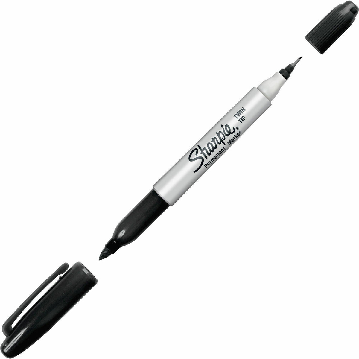 Sharpie Twin Tip Permanent Markers - Extra Fine, Fine Marker Point - Black Ink - Alcohol Based - 1 Each