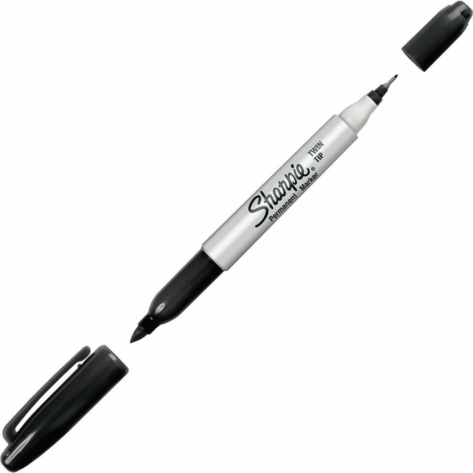 Sharpie Twin Tip Permanent Markers - Extra Fine, Fine Marker Point - Black Ink - Alcohol Based - 1 Each