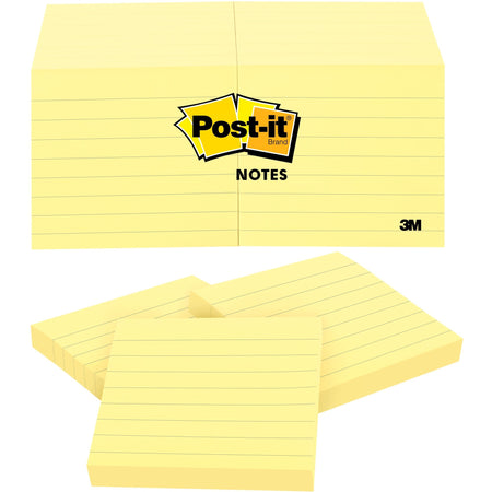 Post-it® Notes Original Lined Notepads - 1200 - 3" Flag/Note Width x 3" Flag/Note Length - Square - 100 Sheets per Pad - Ruled - Yellow - Paper - Removable - 12 / Pack