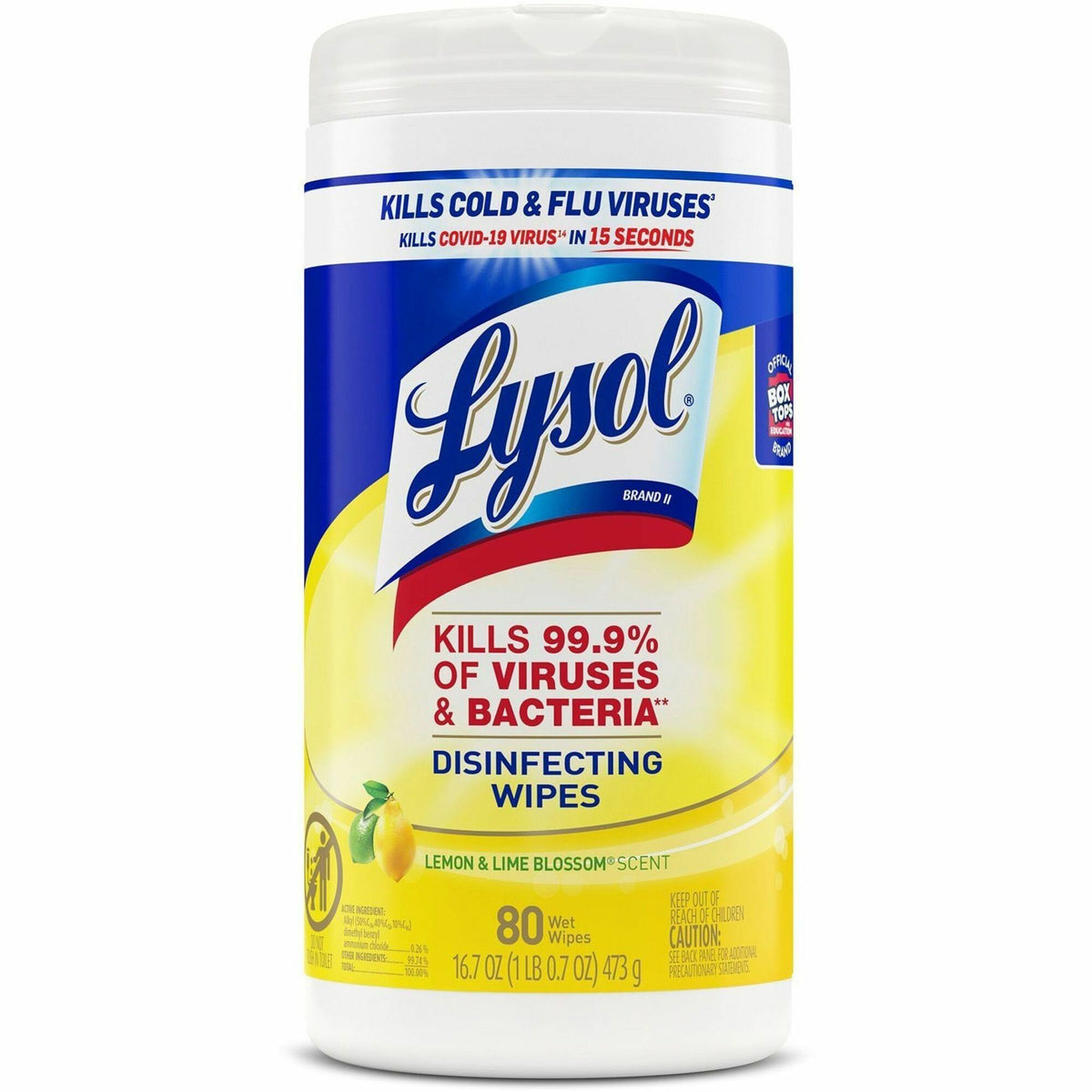 Lysol Disinfecting Wipes - Ready-To-Use - Lemon, Lime Blossom Scent - 7" Length x 7.25" Width - Deodorize, Pre-moistened - White - 80/Tub - 1 Each