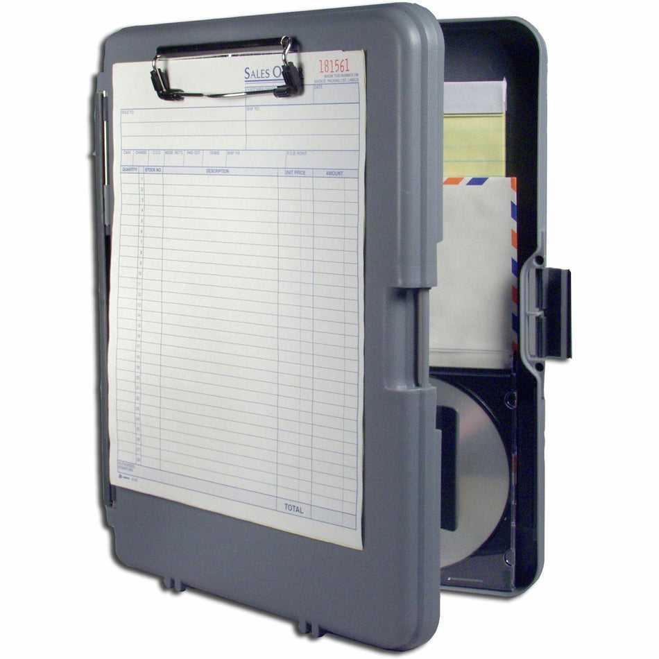 Saunders WorkMate II Divided Poly Clipboard - 0.50" Clip Capacity - Polypropylene - Gray, Charcoal - 1 Each