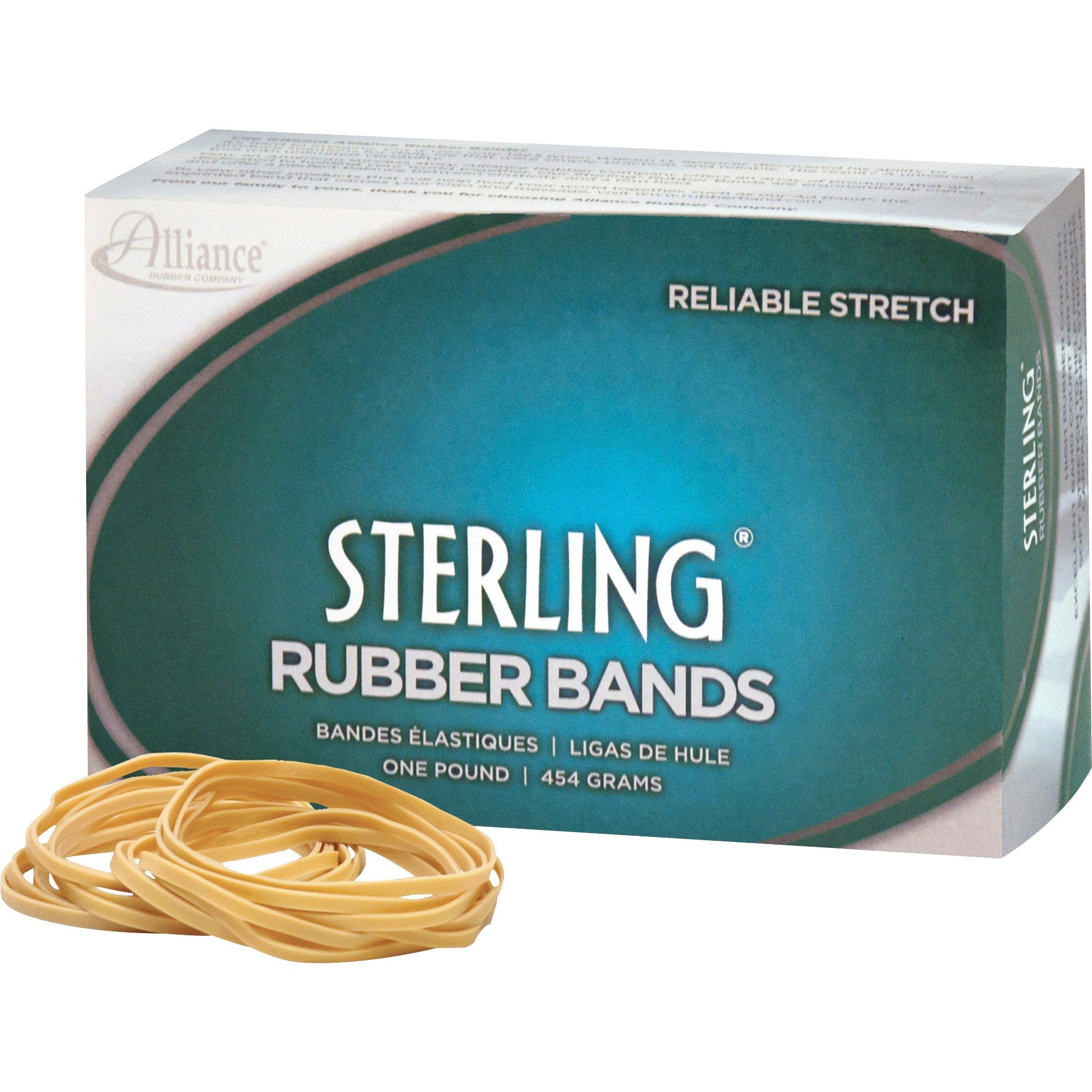 Alliance Rubber Sterling Rubber Bands - Size: #33 - 3.5" Length x 0.1" Width - Durable, Elastic - Natural Crepe - 850 / Box