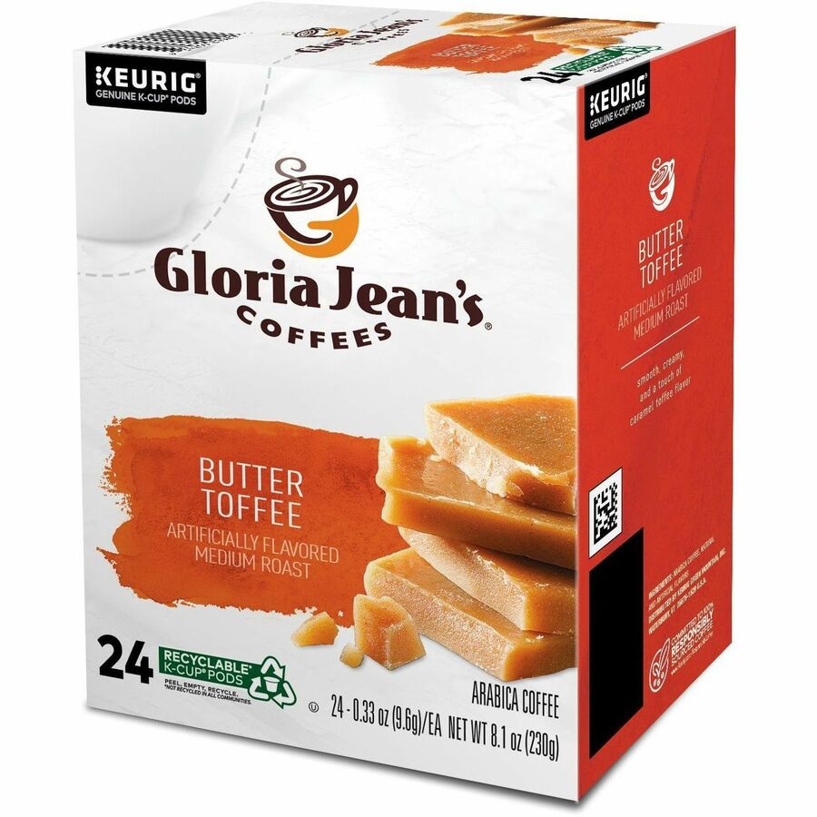 Gloria Jean's K-Cup, Pod Butter Toffee, Keurig Single-Serve K-Cup Pods, Medium Roast Coffee, 24 Count - Compatible with Keurig Brewer - Regular - Medium - K-Cup, Pod - Butter - Kosher - 24 / Pack