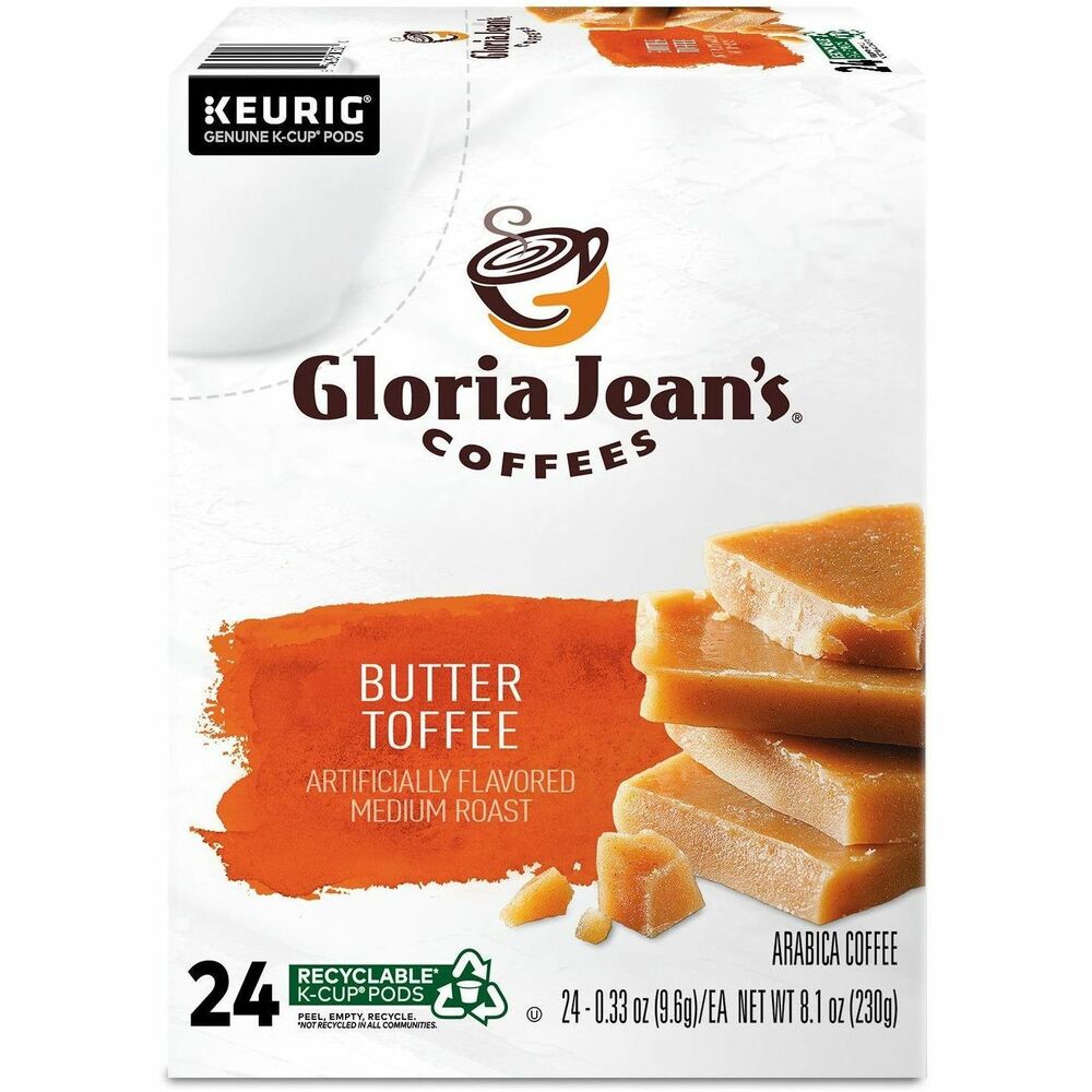 Gloria Jean's K-Cup, Pod Butter Toffee, Keurig Single-Serve K-Cup Pods, Medium Roast Coffee, 24 Count - Compatible with Keurig Brewer - Regular - Medium - K-Cup, Pod - Butter - Kosher - 24 / Pack