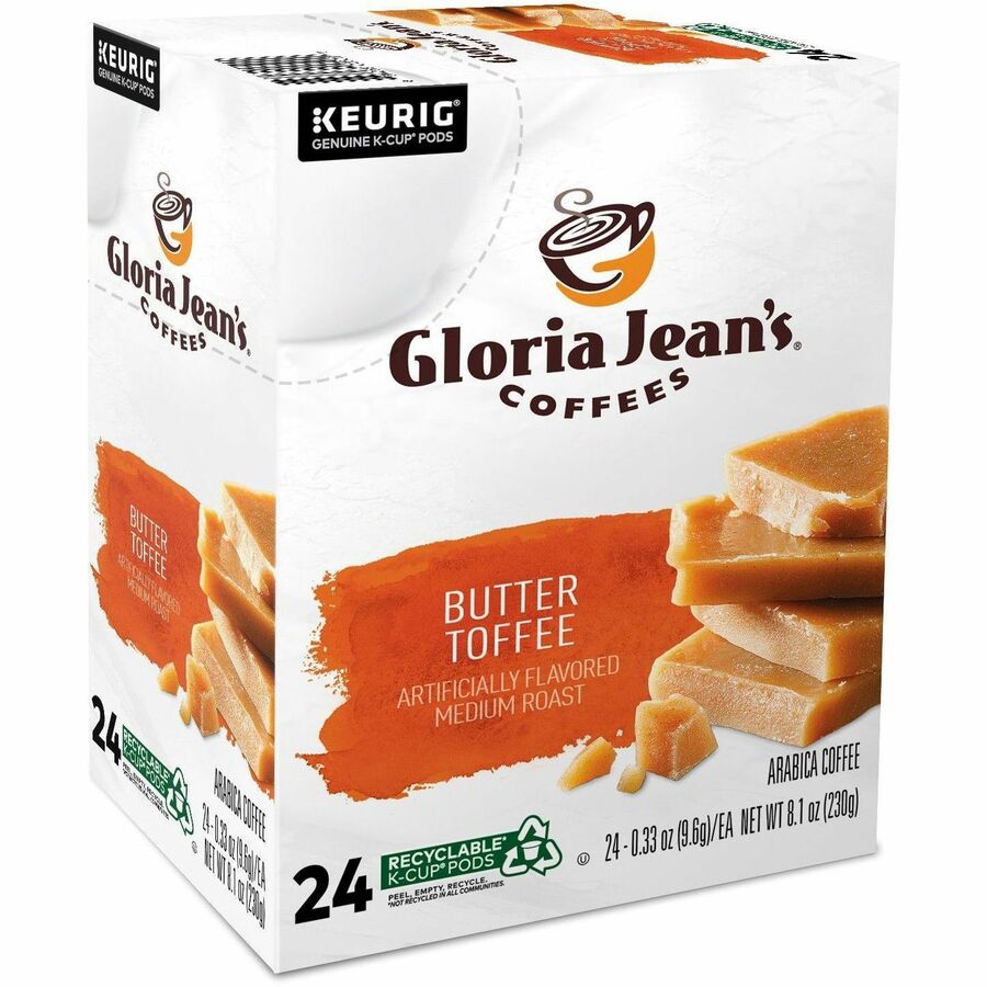 Gloria Jean's K-Cup, Pod Butter Toffee, Keurig Single-Serve K-Cup Pods, Medium Roast Coffee, 24 Count - Compatible with Keurig Brewer - Regular - Medium - K-Cup, Pod - Butter - Kosher - 24 / Pack