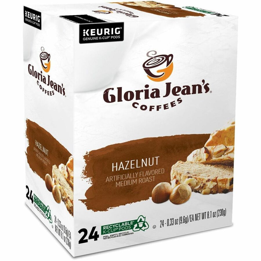 Gloria Jean's K-Cup, Pod Hazelnut Keurig Single-Serve K-Cup Pods, Medium Roast Coffee, 24 Count - Compatible with Keurig Brewer - Regular - Medium - K-Cup, Pod - Hazelnut - Kosher - 24 / Pack