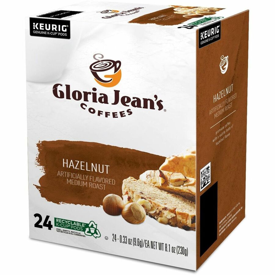 Gloria Jean's K-Cup, Pod Hazelnut Keurig Single-Serve K-Cup Pods, Medium Roast Coffee, 24 Count - Compatible with Keurig Brewer - Regular - Medium - K-Cup, Pod - Hazelnut - Kosher - 24 / Pack