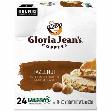 Gloria Jean's K-Cup, Pod Hazelnut Keurig Single-Serve K-Cup Pods, Medium Roast Coffee, 24 Count - Compatible with Keurig Brewer - Regular - Medium - K-Cup, Pod - Hazelnut - Kosher - 24 / Pack