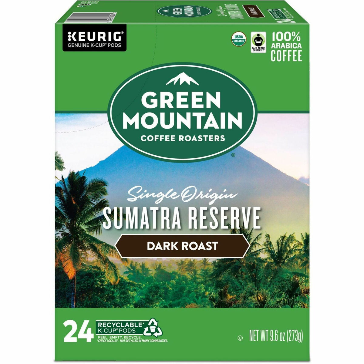 Green Mountain Coffee Roasters® K-Cup, Pod Sumatra Reserve Coffee, Keurig Single-Serve K-Cup pods, Dark Roast, 24 Count - Compatible with Keurig K-Cup Brewer - Regular - Dark - 24 K-Cup - K-Cup, Pod - Sumatra Reserve - Kosher - Organic - 24 / Pack