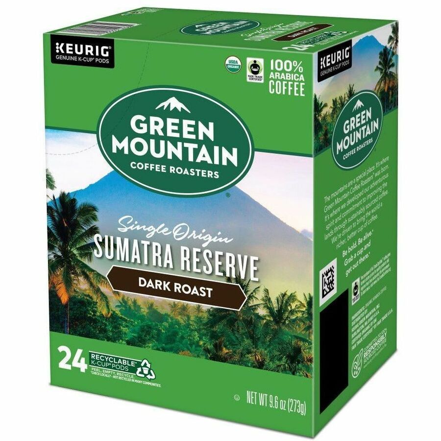 Green Mountain Coffee Roasters® K-Cup, Pod Sumatra Reserve Coffee, Keurig Single-Serve K-Cup pods, Dark Roast, 24 Count - Compatible with Keurig K-Cup Brewer - Regular - Dark - 24 K-Cup - K-Cup, Pod - Sumatra Reserve - Kosher - Organic - 24 / Pack