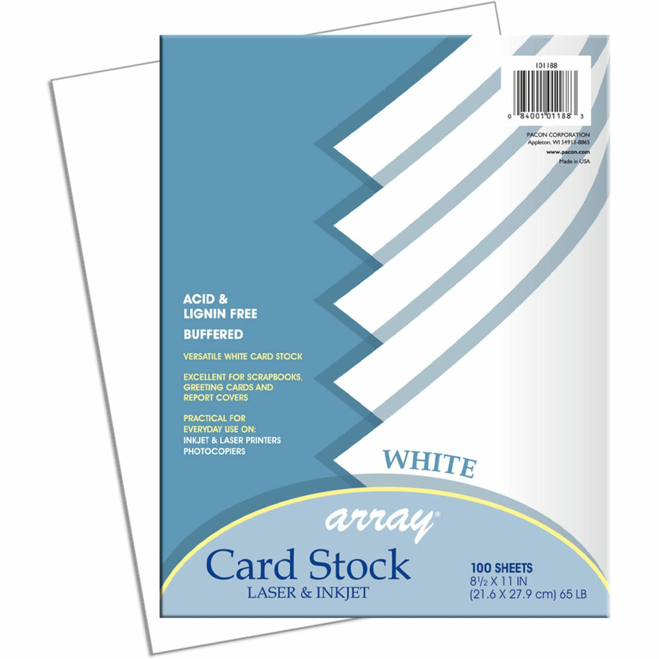 Pacon Cardstock Sheets - White - Letter - 8 1/2" x 11" - 65 lb Basis Weight - Sustainable Forestry Initiative (SFI) - White - 100 / Pack