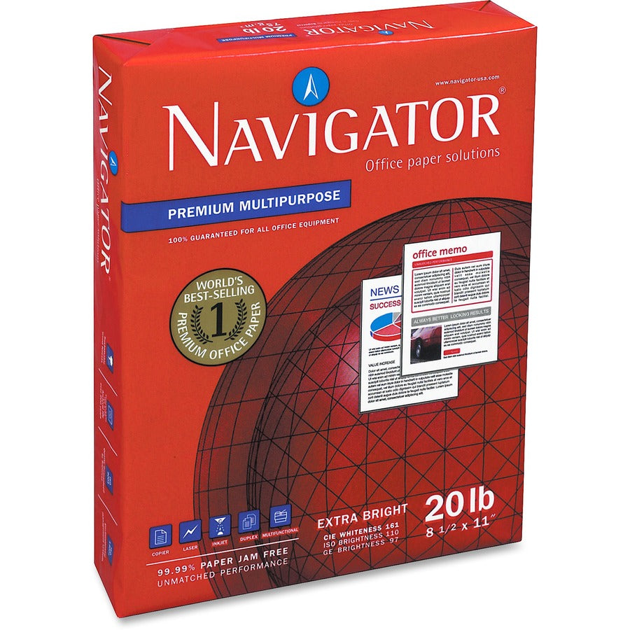 Navigator Premium Multipurpose Trusted Performance Paper - Extra Opacity - White - 97 Brightness - Letter - 8 1/2" x 11" - 20 lb Basis Weight - White - 500 Sheets per Ream - 10 / Carton