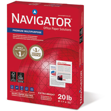 Navigator Premium Multipurpose Trusted Performance Paper - Extra Opacity - White - 97 Brightness - Letter - 8 1/2" x 11" - 20 lb Basis Weight - White - 500 Sheets per Ream - 10 / Carton