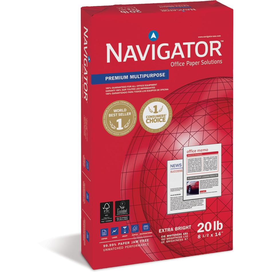 Navigator Premium Multipurpose Trusted Performance Paper - Extra Opacity - White - 97 Brightness - Legal - 8 1/2" x 14" - 20 lb Basis Weight - White - 500 Sheets per Ream - 10 / Carton