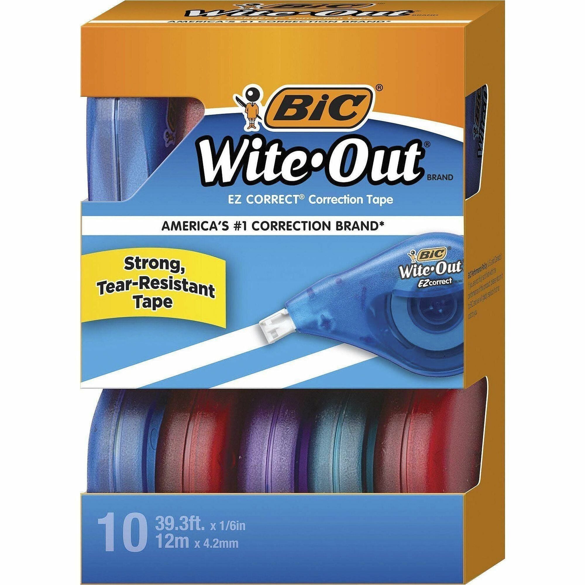 BIC Wite-Out EZ CORRECT Correction Tape - 0.16" Tape Width x 39.33 ft Tape Length - 1 Line(s) - White Tape - Odorless, Tear Resistant, Photo-safe - White - 10 / Box