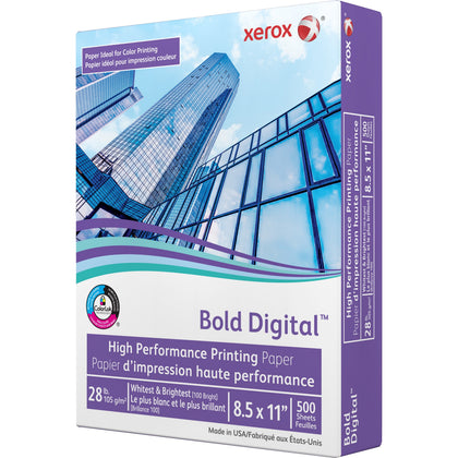Xerox Bold Digital Printing Paper - White - 100 Brightness - Letter - 8 1/2" x 11" - 28 lb Basis Weight - Smooth - Sustainable Forestry Initiative (SFI) - Uncoated - White - 500 / Ream