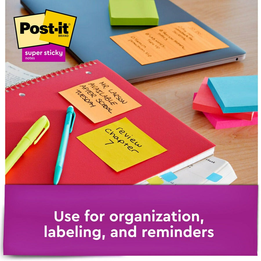 Post-it® Super Sticky Note Pads - Energy Boost Color Collection - 135 - 3" Flag/Note Width x 3" Flag/Note Length - Square - 45 Sheets per Pad - Unruled - Vital Orange, Tropical Pink, Limeade - Paper - Self-adhesive - 3 / Pack
