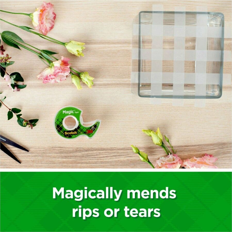 Scotch 3/4"W Magic Tape - 27.78 yd Length x 0.75" Width - 1" Core - Matte - Clear - Rubber - For Packing - 18 / Pack