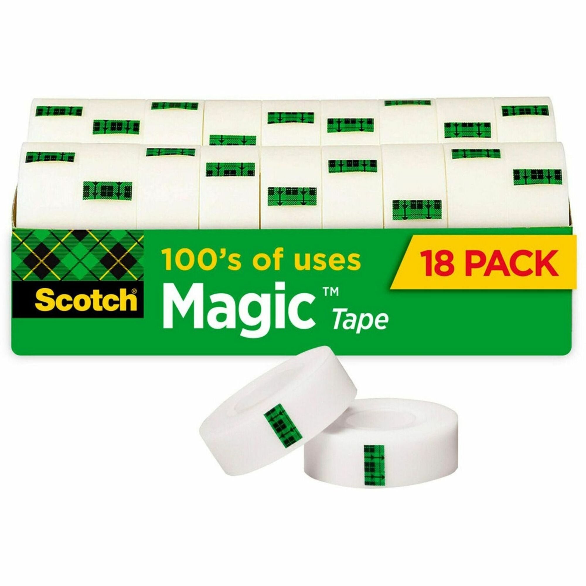 Scotch 3/4"W Magic Tape - 27.78 yd Length x 0.75" Width - 1" Core - Matte - Clear - Rubber - For Packing - 18 / Pack