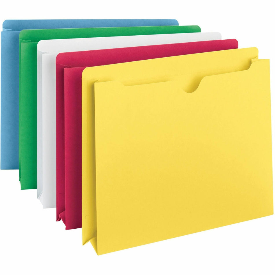 Smead Colored Straight Tab Cut Letter Recycled File Jacket - 8 1/2" x 11" - 2" Expansion - 11 pt. - 2 Plys - Blue, Green, Red, White, Yellow - Slip Resistant, Reinforced Tab - 10% Recycled - 10 / Pack