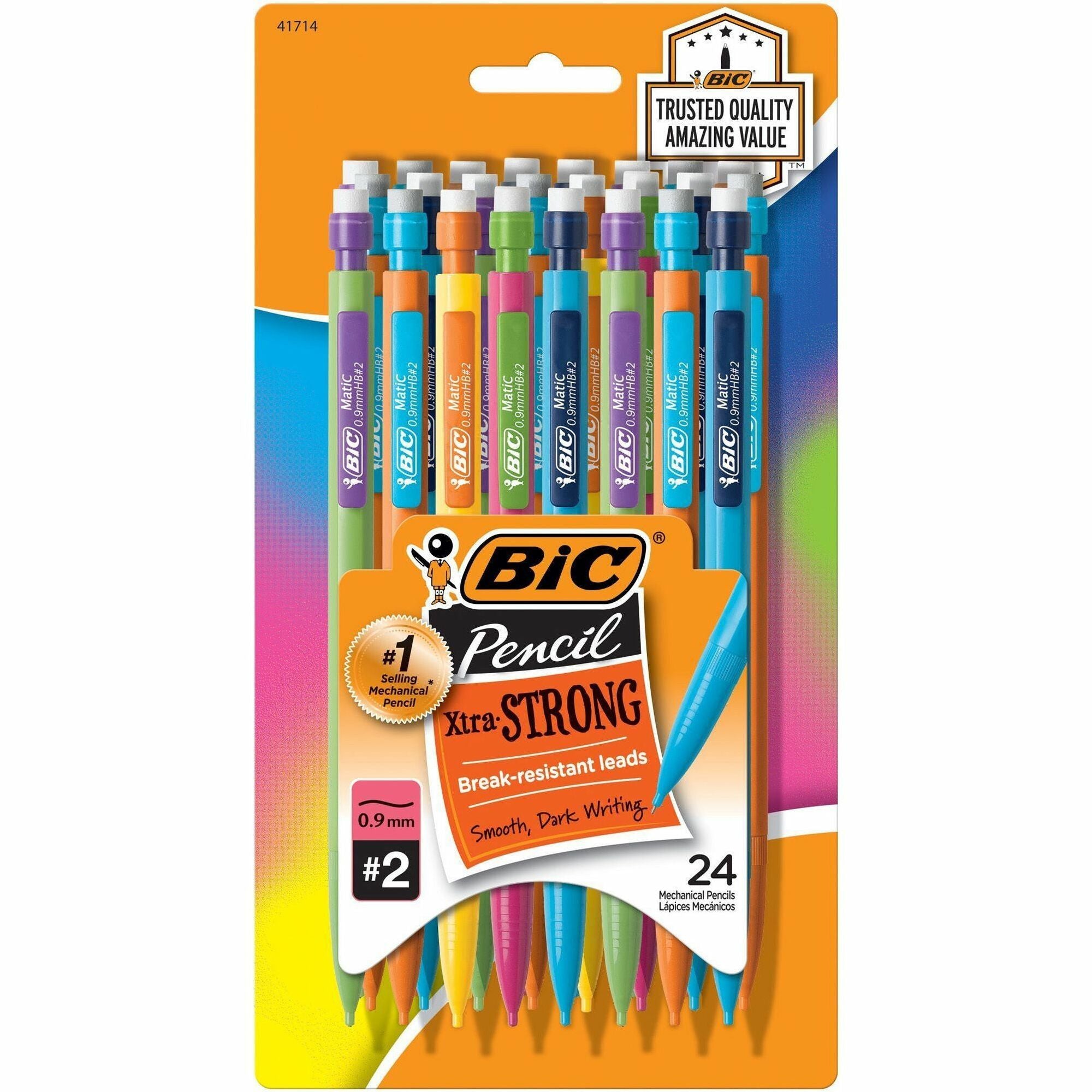 BIC Xtra Strong No. 2 Mechanical Pencils - 0.9 mm Black Lead - #2 - Assorted Barrel - 24 / Pack
