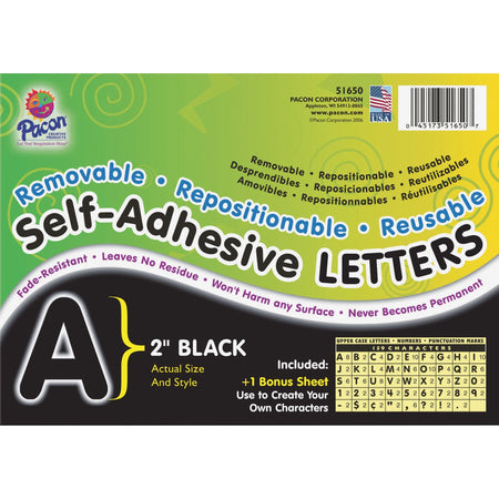 UCreate Reusable Self-Adhesive Letters - Uppercase Letters, Number, Punctuation Marks Shape - Self-adhesive - Acid-free, Fadeless - 2" Length - Black - 159 / Pack
