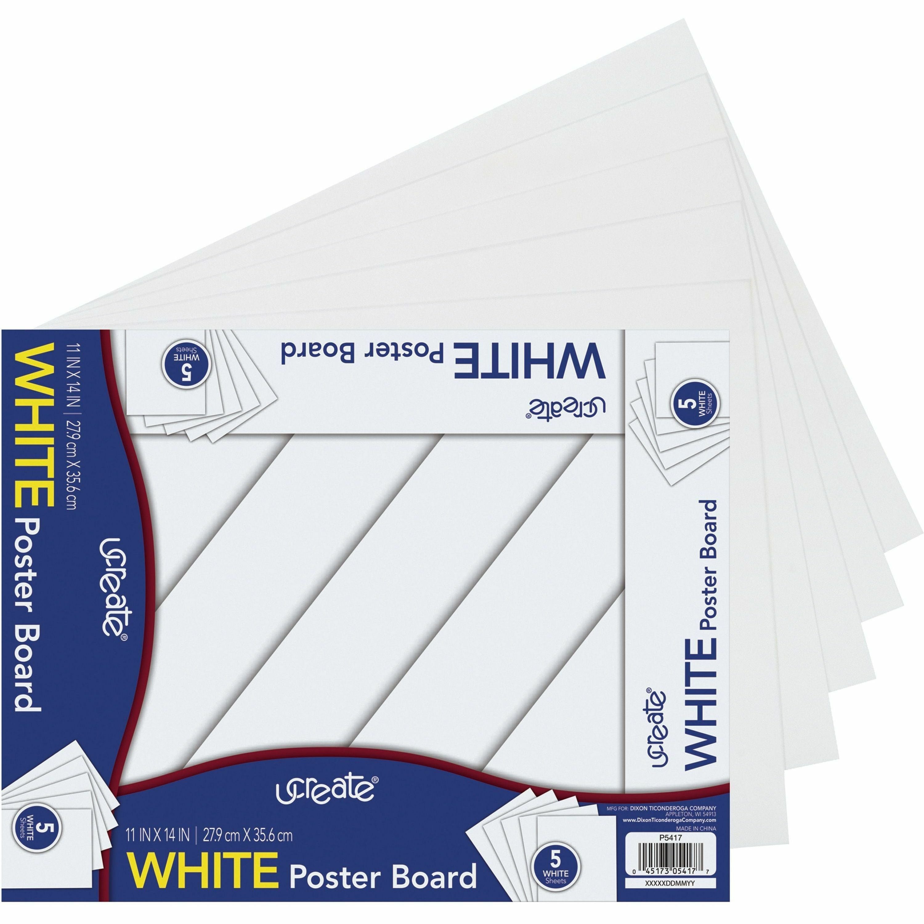 UCreate Poster Board Package - Poster, Sign, Art, Office Project, Home Project, Chart - 11" Width x 14" Length - White - 5 / Pack