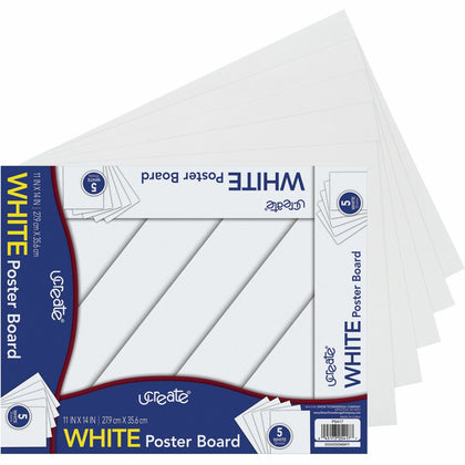 UCreate Poster Board Package - Poster, Sign, Art, Office Project, Home Project, Chart - 11" Width x 14" Length - White - 5 / Pack
