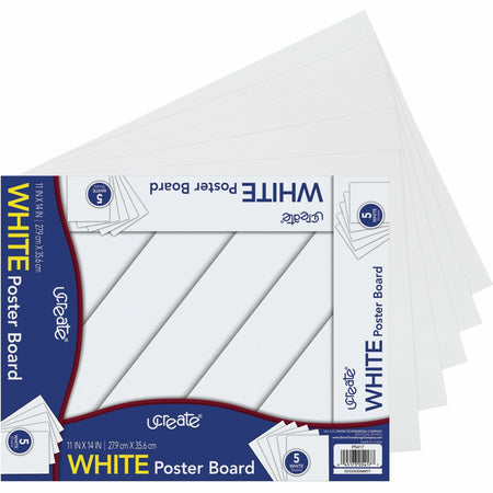 UCreate Poster Board Package - Poster, Sign, Art, Office Project, Home Project, Chart - 11" Width x 14" Length - White - 5 / Pack