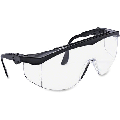 MCR Safety Tomahawk Glasses: UV Protection Clear Lens Black Frame - Protective Gear