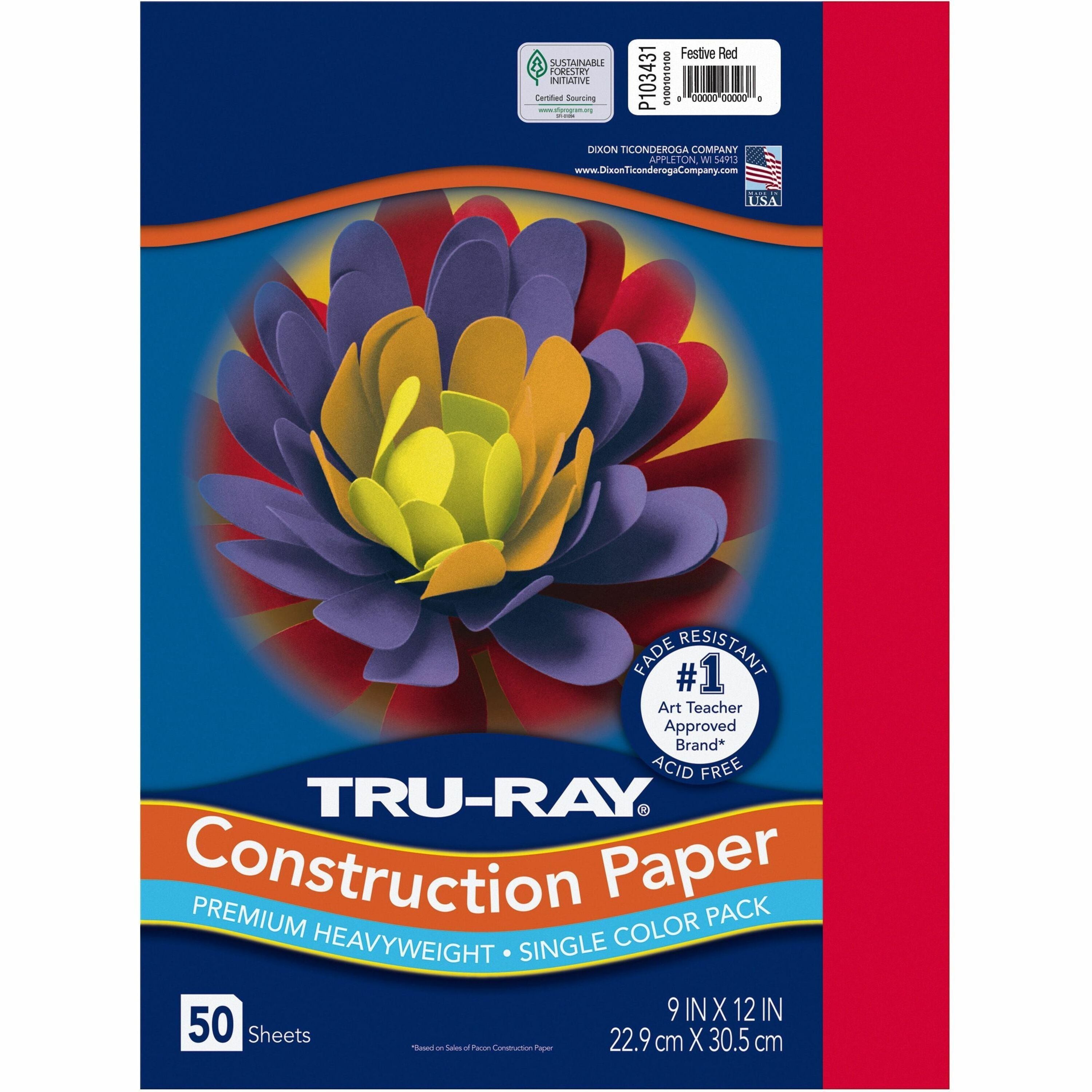 Tru-Ray Construction Paper - 12" Width x 9" Length - Festive Red - 50 / Pack