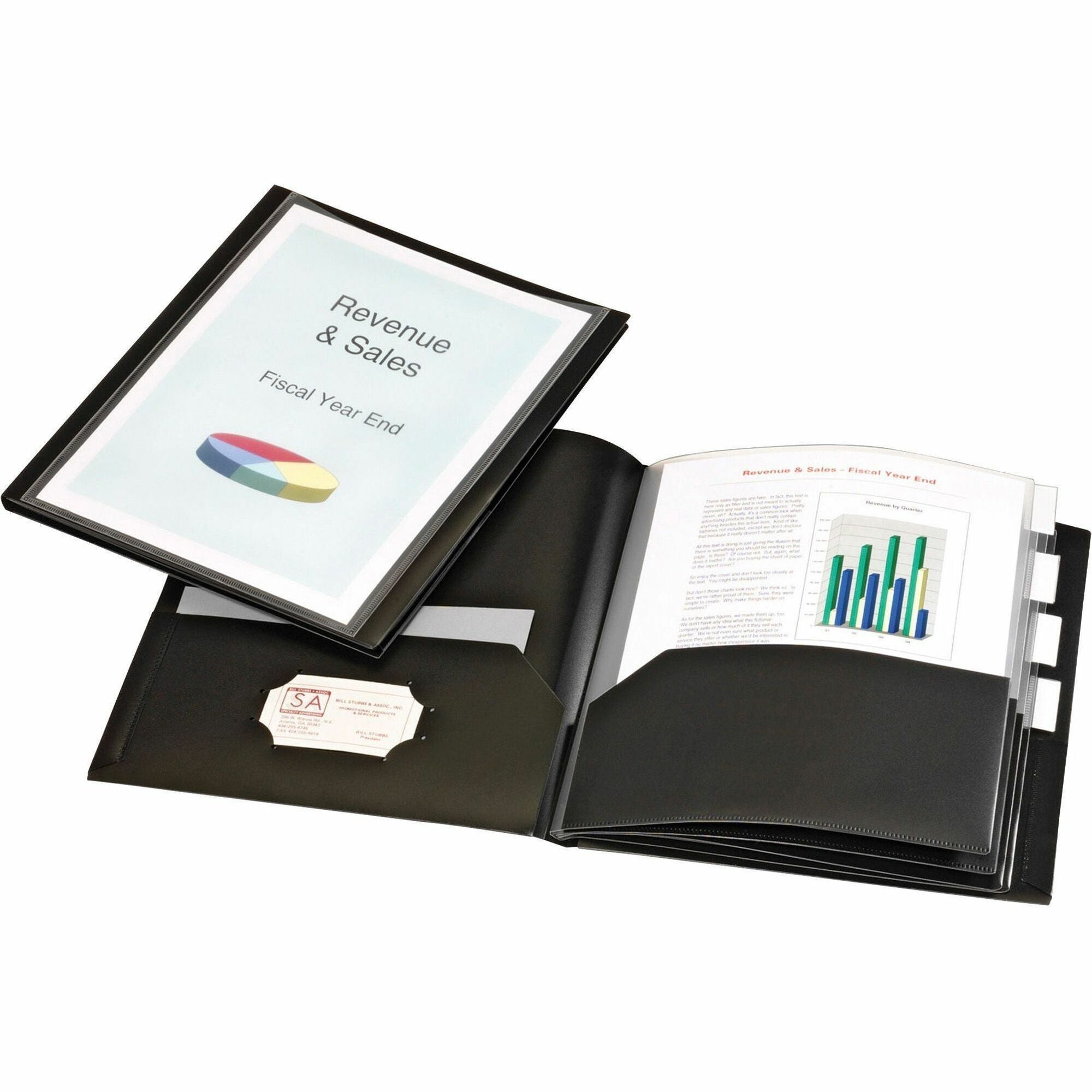 Cardinal®ReportPro Letter Pocket Folder - 8 1/2" x 11" - 200 Sheets Capacity - 10 Inside Front & Back Pocket(s) - 4 Divider(s) - Polypropylene - Black - Die-cut, Acid-free, Non-stick, Card Holder - 1 Each