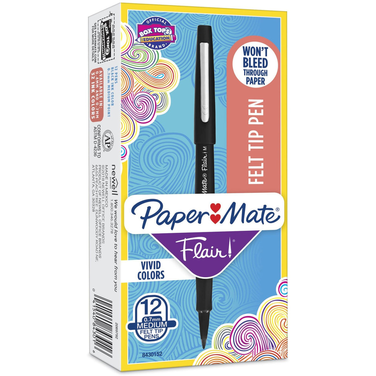 Paper Mate Flair Point Guard Felt Tip Marker Pens - Medium Pen Point - Black Ink - Water Based - Black Barrel - 1 Dozen