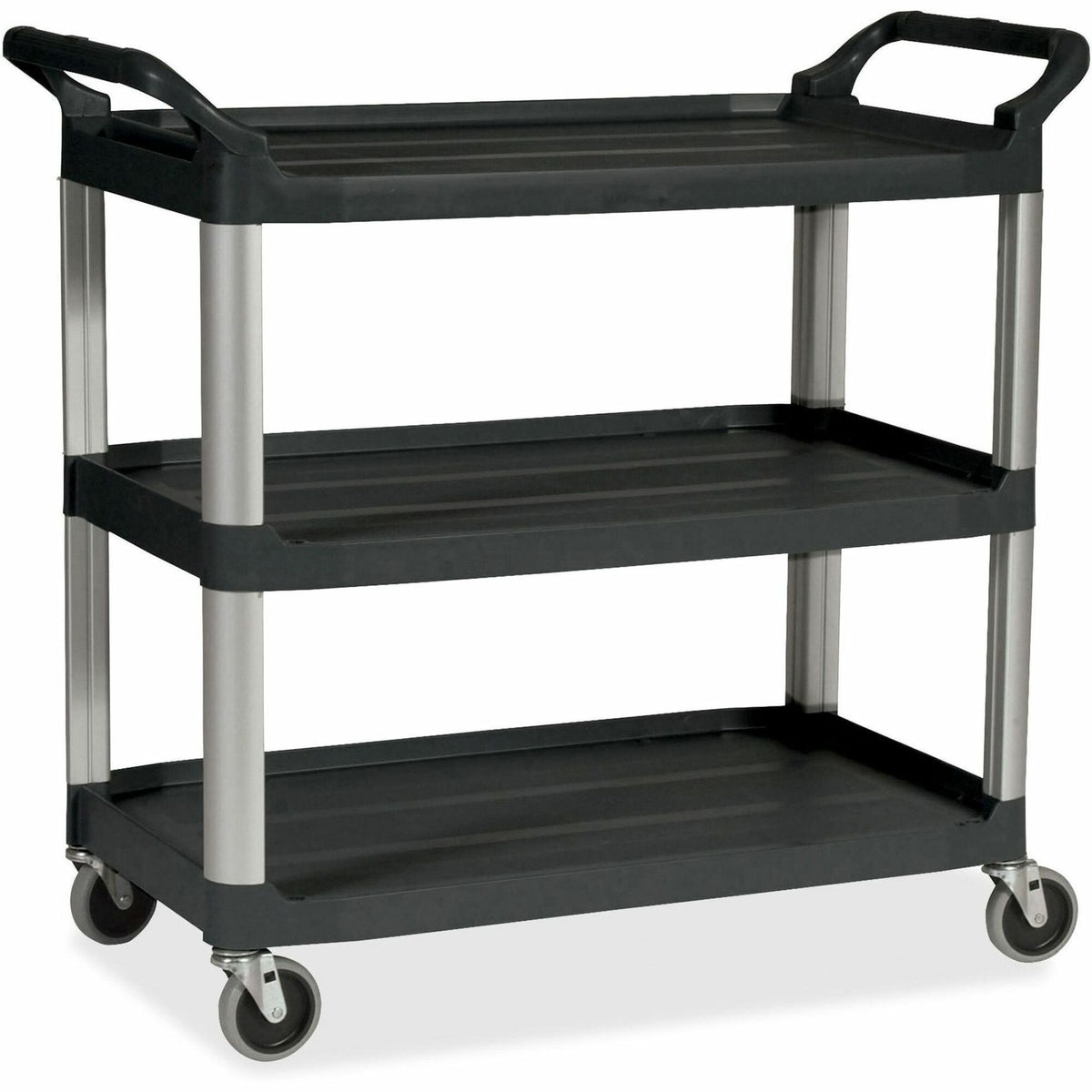 Rubbermaid Commercial Economy Cart - 3 Shelf - 200 lb Load Capacity - 4 Casters - 4" Caster Size - Plastic - 33.60" Width x 18.60" Depth x 37.75" Height - Black - 1 Each