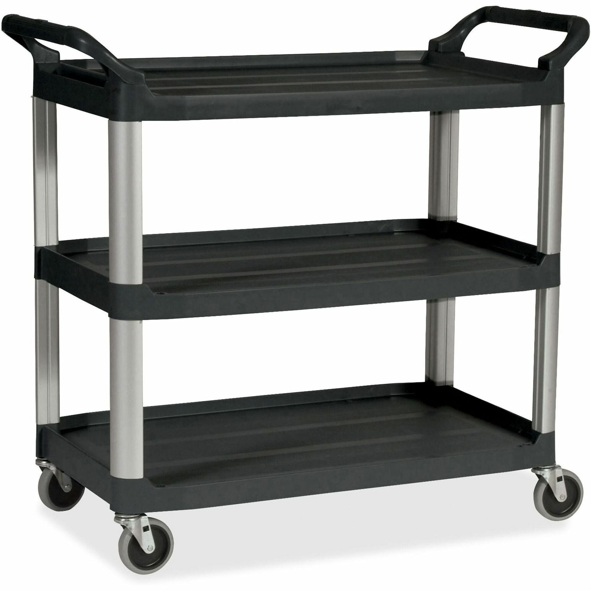 Rubbermaid Commercial Economy Cart - 3 Shelf - 200 lb Load Capacity - 4 Casters - 4" Caster Size - Plastic - 33.60" Width x 18.60" Depth x 37.75" Height - Black - 1 Each