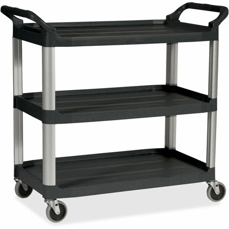 Rubbermaid Commercial Economy Cart - 3 Shelf - 200 lb Load Capacity - 4 Casters - 4" Caster Size - Plastic - 33.60" Width x 18.60" Depth x 37.75" Height - Black - 1 Each