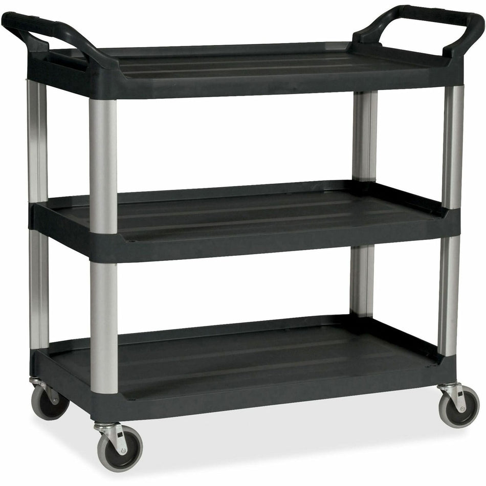 Rubbermaid Commercial Economy Cart - 3 Shelf - 200 lb Load Capacity - 4 Casters - 4" Caster Size - Plastic - 33.60" Width x 18.60" Depth x 37.75" Height - Black - 1 Each