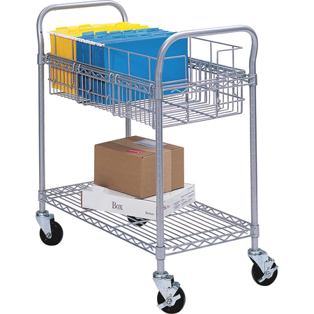 Safco Wire Mail Cart - Dual Handle - 600 lb Load Capacity - 4 Casters - 4" Caster Size - Steel - 18.75" Width x 39" Depth x 38.50" Height - Metallic Gray - 1 Each