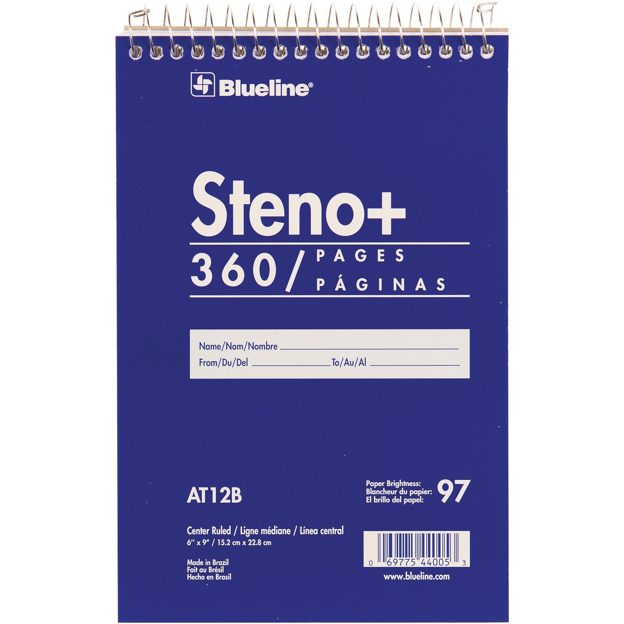 Blueline White Paper Wirebound Steno Pad - 350 Sheets - Wire Bound - Front Ruling Surface - 6" x 9" Sheet Size - White Paper - Cardboard Cover - Stiff-cover - 1 Each