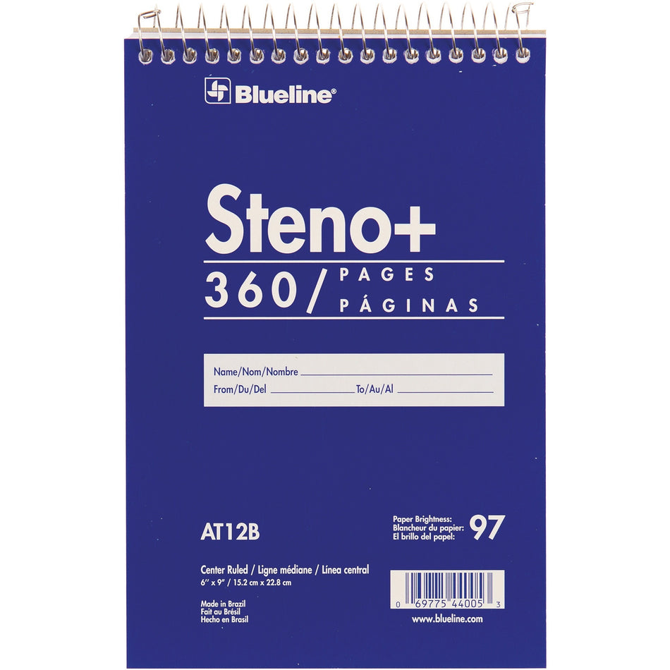 Blueline White Paper Wirebound Steno Pad - 350 Sheets - Wire Bound - Front Ruling Surface - 6" x 9" Sheet Size - White Paper - Cardboard Cover - Stiff-cover - 1 Each